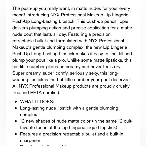 🆕NYX- Lingerie Push-Up Long Lasting Lipstick- SILK INDULGENT - Picture 3 of 5